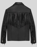 black leather fringe jacket rear view – Shadow Rider Jacket