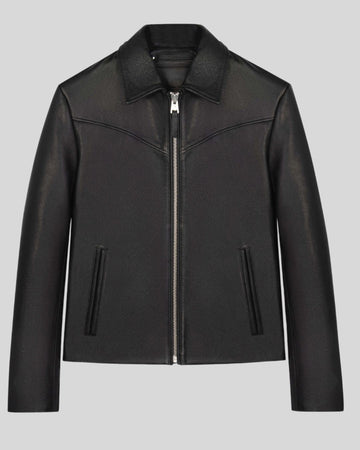  black leather fringe jacket front view – Shadow Rider Jacket