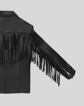black leather fringe jacket arm and fringe detail – Shadow Rider Jacket