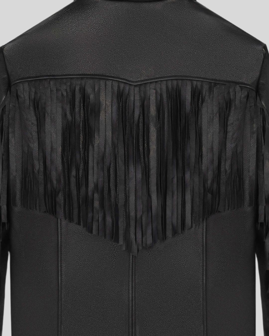  back close-up of fringe leather jacket – Shadow Rider Jacket