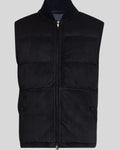 front view of shadowline black suede puffer vest