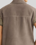  Rear  close view of men’s taupe suede vest