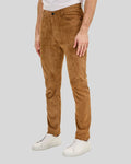  side view of suede pants for men in retro fit