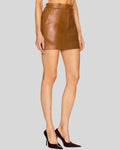 Angled view brown leather mini skirt styling - Sienna Rush Mini Skirt
