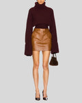 Brown leather mini skirt with oversized sweater outfit - Sienna Rush Mini Skirt
