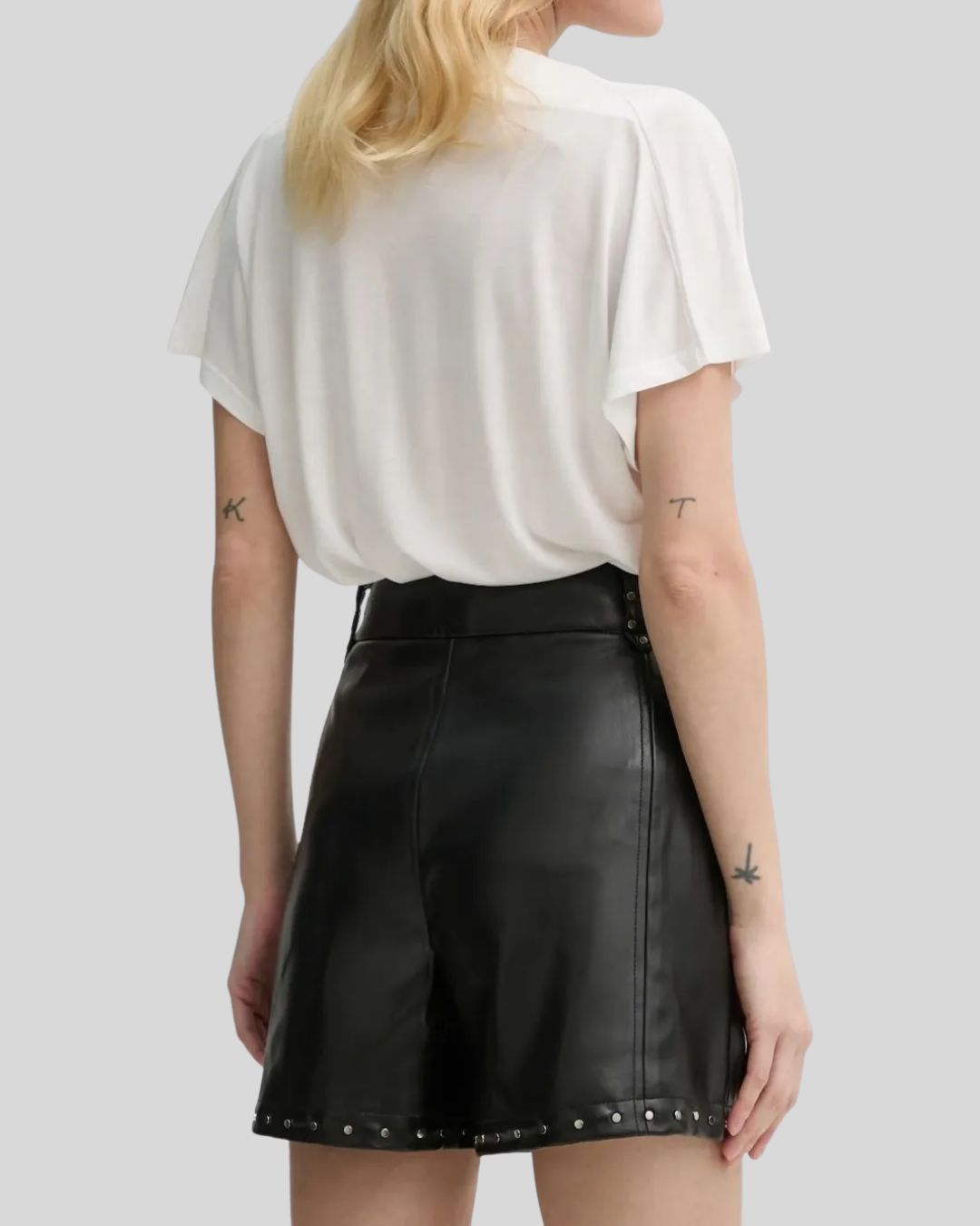 black leather shorts for women front view