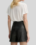 black leather shorts for women back view