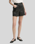 black leather shorts for women front view