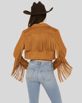 Suede Fringe Cropped Jacket – Back View with Studs