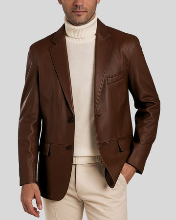 SartorialEdge Chocolate Brown Leather Blazer For Mens