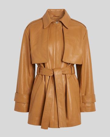 Urban Luxe Tan Leather Belted Shacket