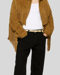 Tan suede fringe jacket men – western style front stylish view
