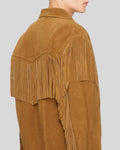 Tan fringe western jacket back – suede detailing and yoke