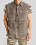 Front view of Taupe Craftsman Suede Vest for men