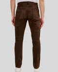 back view of brown suede pants for men