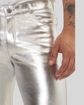 texture detail of chrome silver metallic leather pants