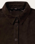 suede jacket collar and front buttons close-up