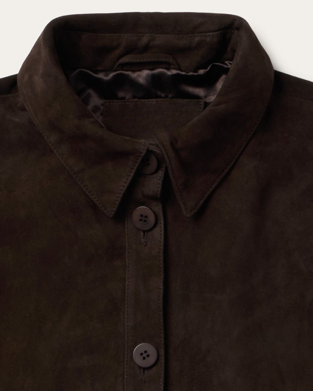 suede jacket collar and front buttons close-up