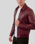 Men’s Wine Red Leather Utility Jacket – Side Angle