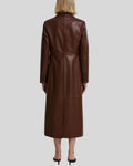 Long chocolate leather coat – back view